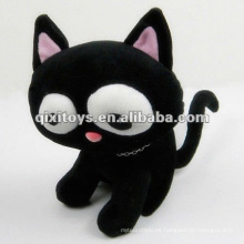 encantador felpa negro peluches gato animado